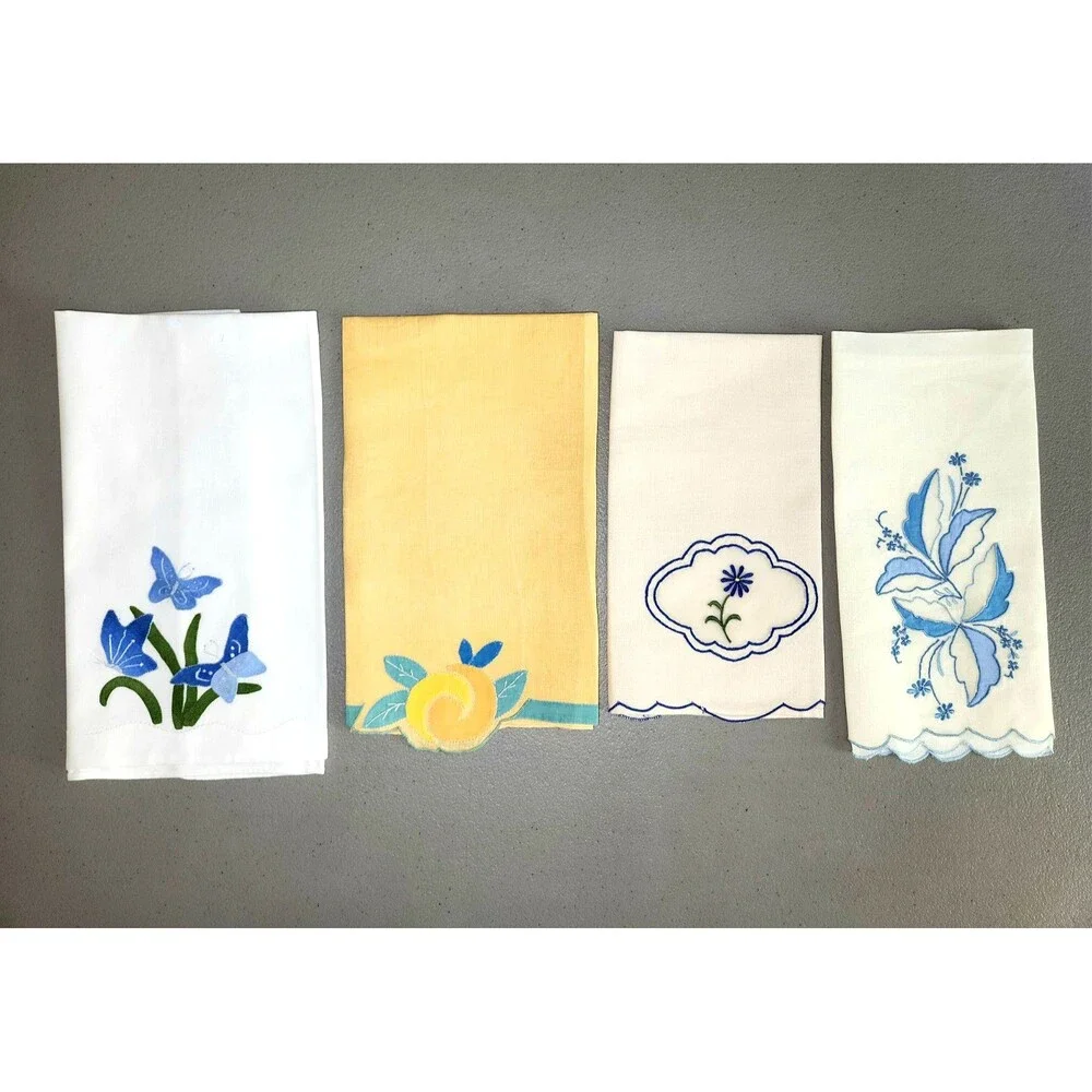 4 VTG Guest Fingertip Tea Towels Madeira Applique Embroidery Cottagecore #02